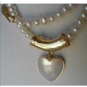 Pearl Necklace with mother of pearl heart